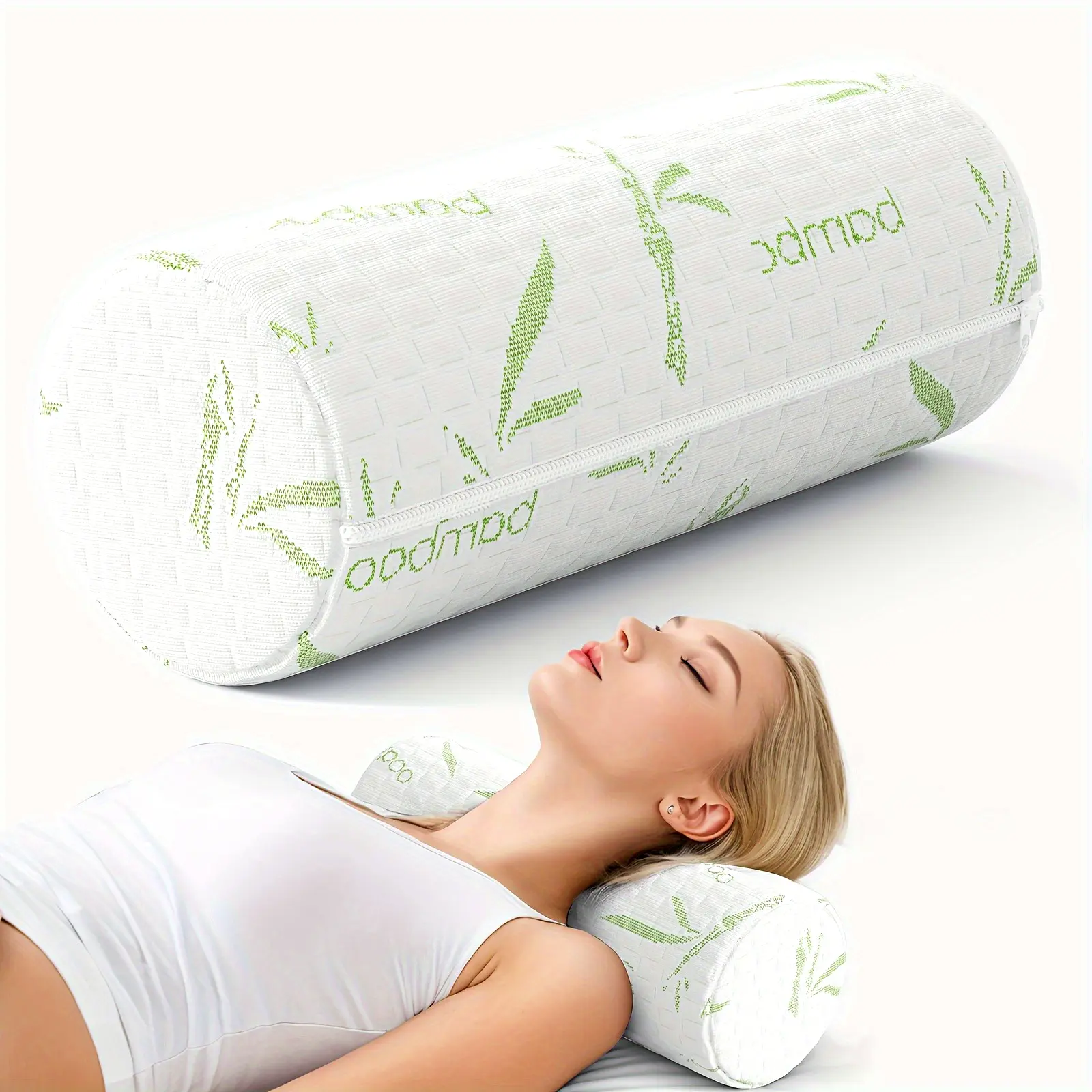1pc Cervical Neck Pillow with Removable Washable Cover & Filling - C-Shaped Posture Support for Spine,, Bed/Chair/Travel Use - Pillow for Neck, Back, Head & Leg (White/Green