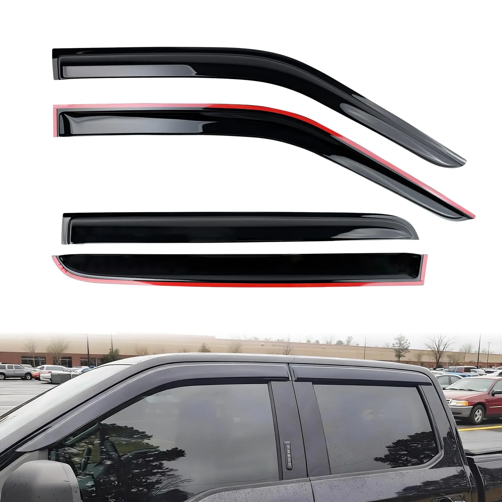 Sun Side Window Deflectors & Visors - Slim Low-Profile Truck Vent Rain Guards, Raptor-Ready Fit, Easy Install, Aero Wind Control, Outside Tape-On for 2015-2026 Ford F150, 2017-2026 F-150 Raptor Crew Cab