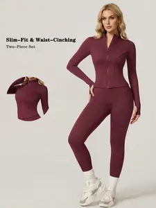 Two Piece Set Womens Activewear Set Zip Up Stand Collar Jacket Slim Fit Waist Cinching Butt Lifting Tight Leggings Comfortable Breathable Yoga Outfit Ideal for Outdoor Running Gym Workouts and Casual Wear Yoga Gym Outfits