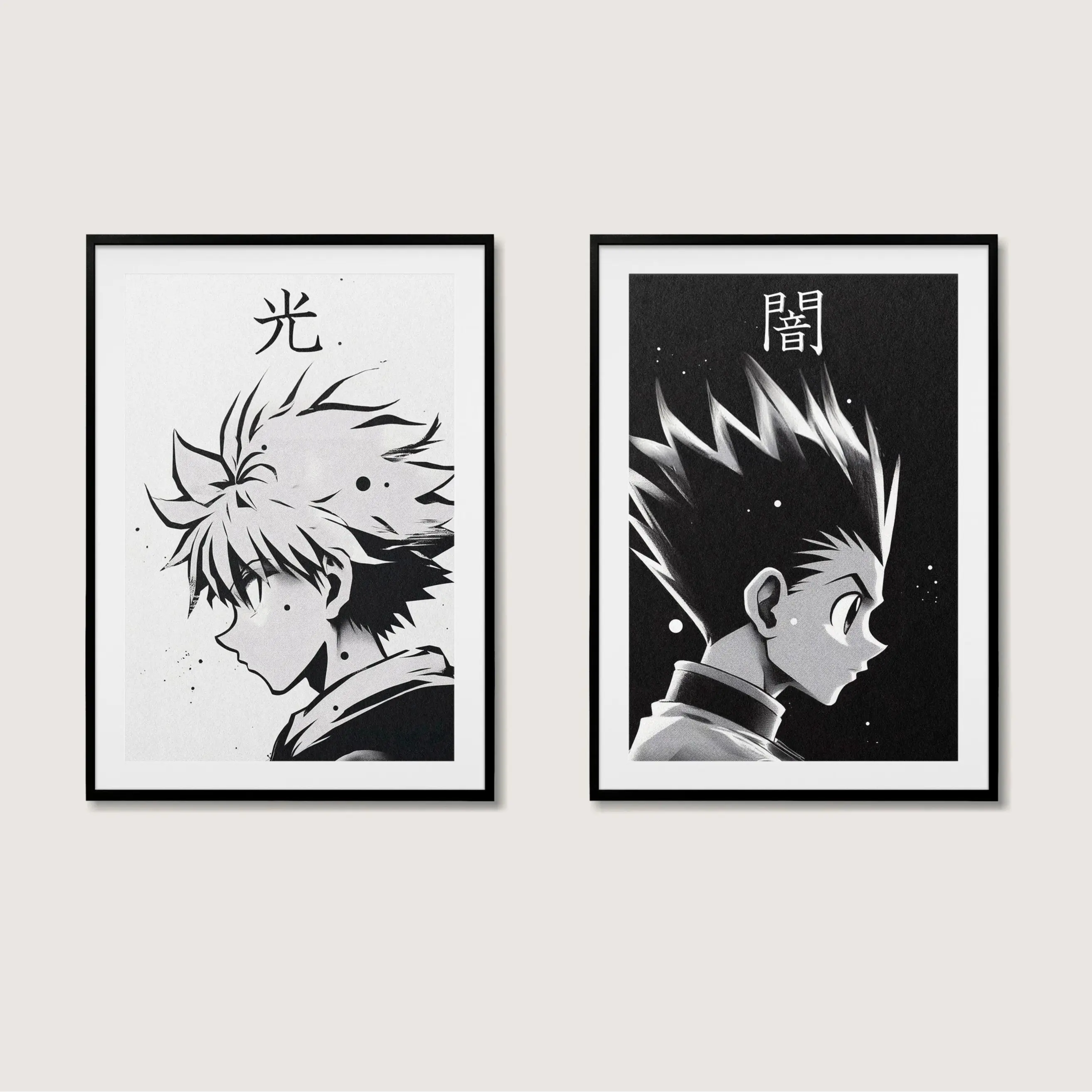 Frameless Artistic Anime-Style Black and White Canvas Poster Set, 12×18 in Minimalist Manga Character Wall Art Prints, Modern Home Decor for Bedroom, Mother's Day Gift