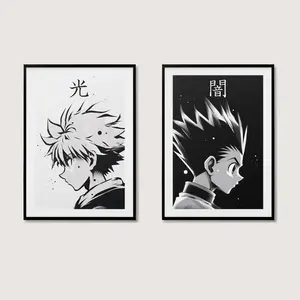 Black and White Anime Style Canvas Poster Set, Minimalist Manga Character Wall Art Prints, Modern Monochrome Decor for Bedroom Dorm Game Room, Unframed Canvas Poster