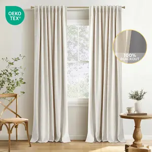 Inovaday 2pcs Blackout Curtains for Living Room Bedroom Linen Blackout Curtains, Back Tab/Rod Pocket Luxury Black Out Curtains for Windows Apartment