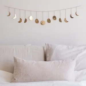 Moon Phase Wall Hanging, Moon Decor Handmade Hammered Phases of the Moon Cycle  (36" Gold Garland 13 Moons) , Boho Home Lunar Wall Art, Home Decor, Hanging Decor, New Home Gift