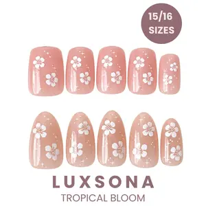Tropical Bloom - Hibiscus Floral Neutral Toned Press-On Nails