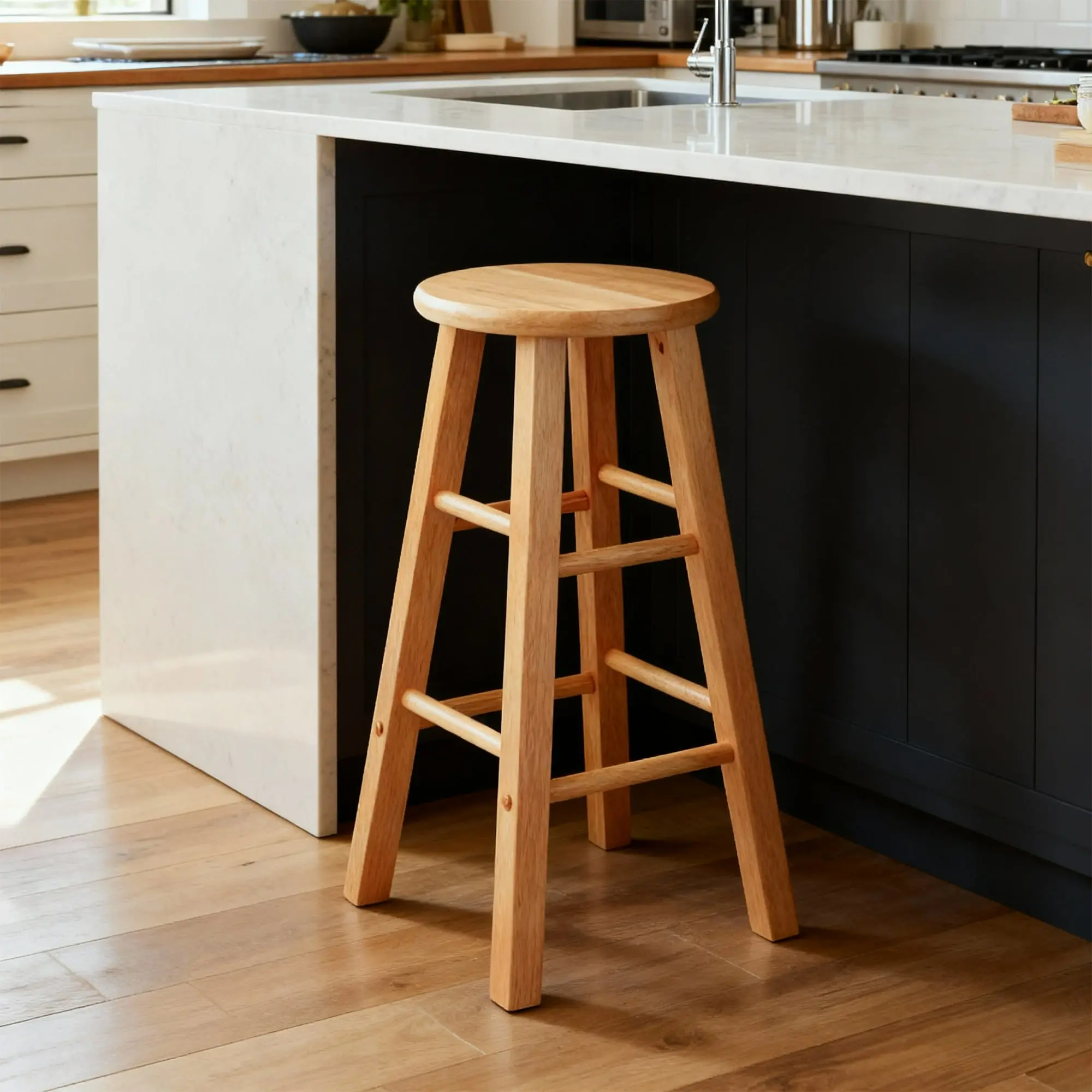 27.5'' Natural Wooden Backless Counter Stool, Indoor Home Bar Furniture with Round Seat