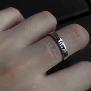 Engraved "I'm Fine" Hidden Message Adjustable Ring Personalized Jewelry for Men and Women Unique Gift Idea Versatile