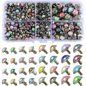 260 Sets Mixed Sizes Leather Rivets Mixed AB Colors Rivets Studs Rivets for Clothing Dome Rapid Rivets Studs for Belts Bags Shoes Dog Collars Bracelets Jacket Leather Craft Rivets