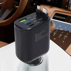 5 in 1 Retractable Car Charger, USB 3.1A Type C PD USB C Fast Charging Voltage Detection Car Charger Compatible with iOS & Android Phone Charging