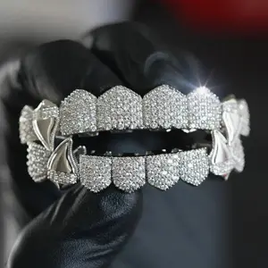 Vampire Teeth Grillz Set 2 Pcs Street Style Hip Hop Punk Rapper Instant Smile Transformative Teeth Caps for Halloween Mardi Gras Day Alloy Material