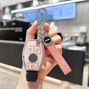 ACEBOY For Mercedes Key Fob Cover With Upgraded Anti Loss Durable Metal Keychain, Fashionable Soft Case For Class Mercedes Benz (3 Button Only) Smart Key