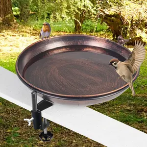 Deck Mounted Bird Bath Metal Birdbath Bowl Unheated with Lightweight Detachable, Bird Baths with Adjustable Sturdy Steel Clamp for Deck Railing Balcony Yard Garden Decoration