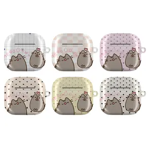 Pusheen Cat Meow AirPods Case – Cute Kawaii Grey Kitty Heart Graphic Cover, Aesthetic Checkered Polka Dot Star Pattern, Case for AirPods Pro/Pro 2, AirPods 1/2/3/4 Cases – Trendy Girly Gift for Cat Lovers