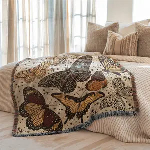 Multi-Function Tassel Woven Blanket, Soft Warm Blanket, Small Butterfly Pattern Bed Blanket, for Sofa Cover Couch Throw Blanket Armchair Home Decor Tablecloth Shawl Outdoor Picnic Camping Beach Towel Office Nap Hippie