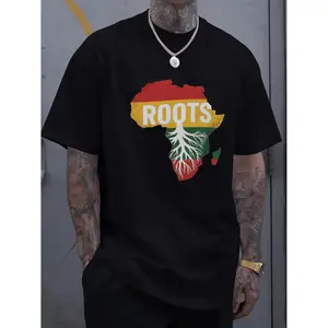 Funny T-shirt Men's Black Africa Roots Graphic T-Shirt - Vibrant Pan-African Colors Geometric Print, Short Sleeve Round Neck Casual Streetwear, Breathable Summer Tee