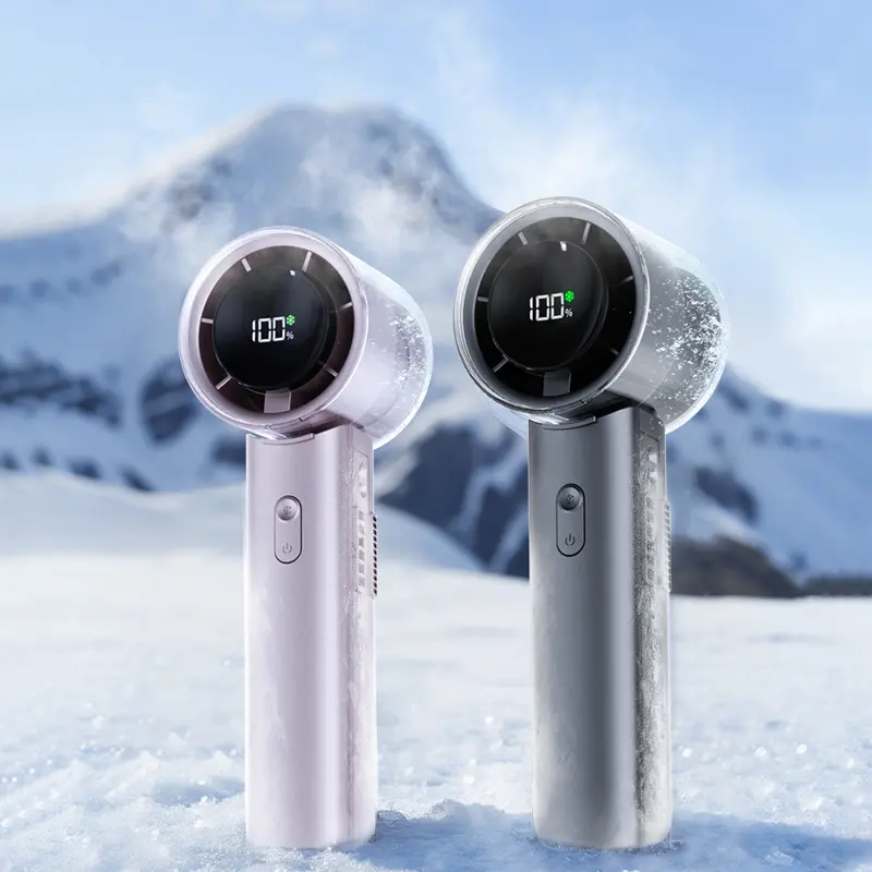 5-in-1 Handheld Rechargeable Fan, High-Speed Turbo with 16°C Instant & Ice Compress Cooling, Folding Portable, LED Display, Outdoor Travel Sports Personal Fan