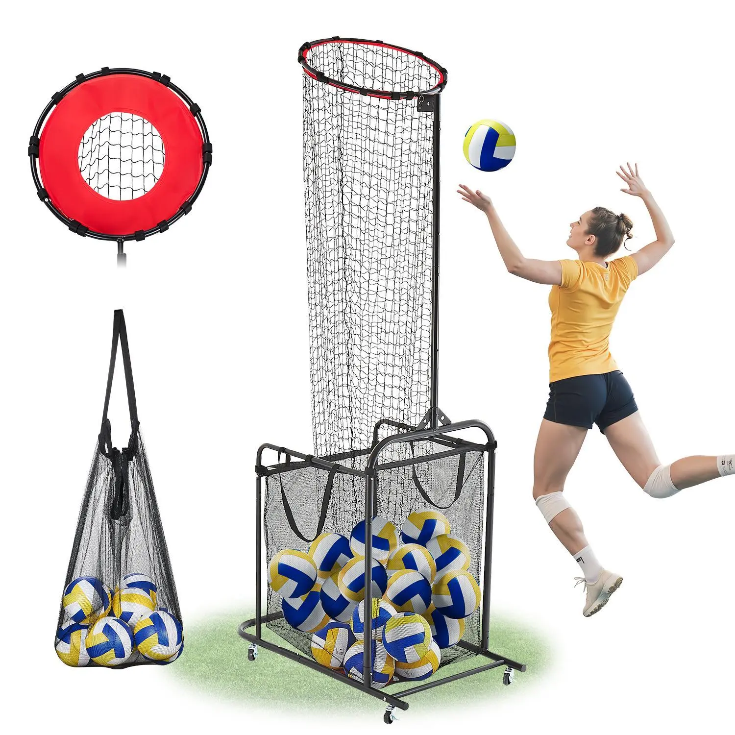 【SummerFinds】VEVOR Volleyball Setter Training Equipment, Angle and Height Adjustable Volleyball Trainer, Portable Practice Net with Cart, Wheels, Carrying Bag, Indoor Outdoor Target Net for Serving Spiking Setting