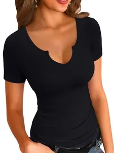 Womens Tops Crew Neck Summer Short Sleeve Casual Slim Fitted Tshirt shirts women