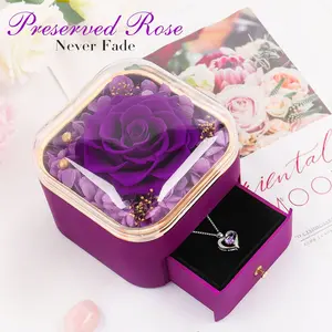 DEEMEI Eternal Real Rose Box Preserved Forever Pendant with Necklace Best Gift for Mom Wife GirlFriend Sister Her in Anniversary Valentine's Day