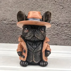 Resin Bull Terrier Sculpture with Hat, Creative Home Decor Statue, Desktop Gift, Unique Art Piece, Animal Resin Figurine, Model Xinghao 0001, Batch Number 0002