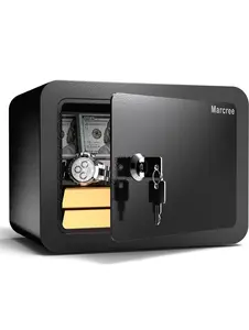 Mini Safe Box with Key- 0.23Cu Ft Personal Lockbox for cash, coins & valuables - Black