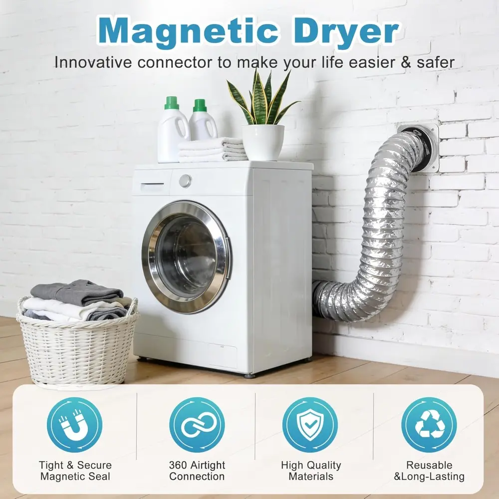 Magnetic Dryer Vent Connector Kit Dryer Vent Hose for Quick Connection and Disconnection Strong Magnet Self-Alignment Airtight Seal for Secure & Efficient Dryer Airflow Universal 2.6ft 4" Duct,summervibes，Magnetic Self-Aligning Dryer Vent Kit-002