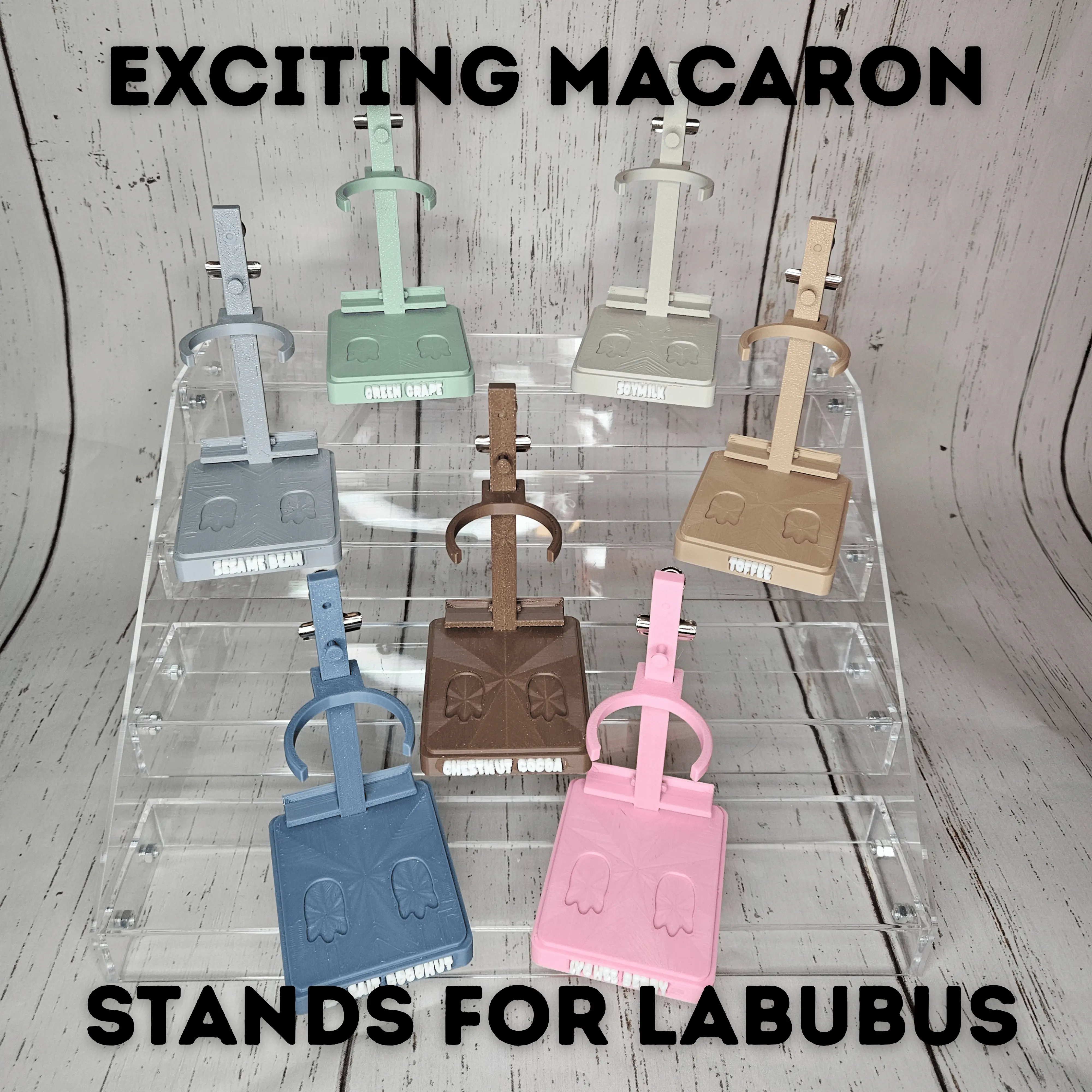 Exciting Macaron Bubu Display Stands – Custom 3D Printed Bases with Card Holder
