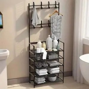 A practical five-tier shoe and hat rack, the frame is made of iron pipes, the connectors are made of plastic, and the shelves are made of non-woven fabric.Economical and practical, it is suitable for homes, offices, warehouses, and other places store