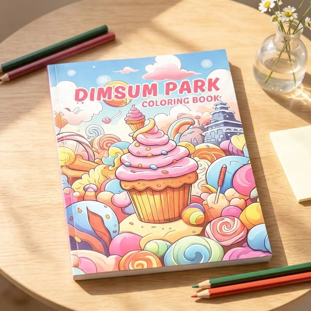 Cute Dim Sum Park Coloring Pads for Adults & Kids | A4 Size 30 Pages Kawaii Sweet Treats and Candies Desserts, Bold & Easy Lines for Stress Relief & Relaxation