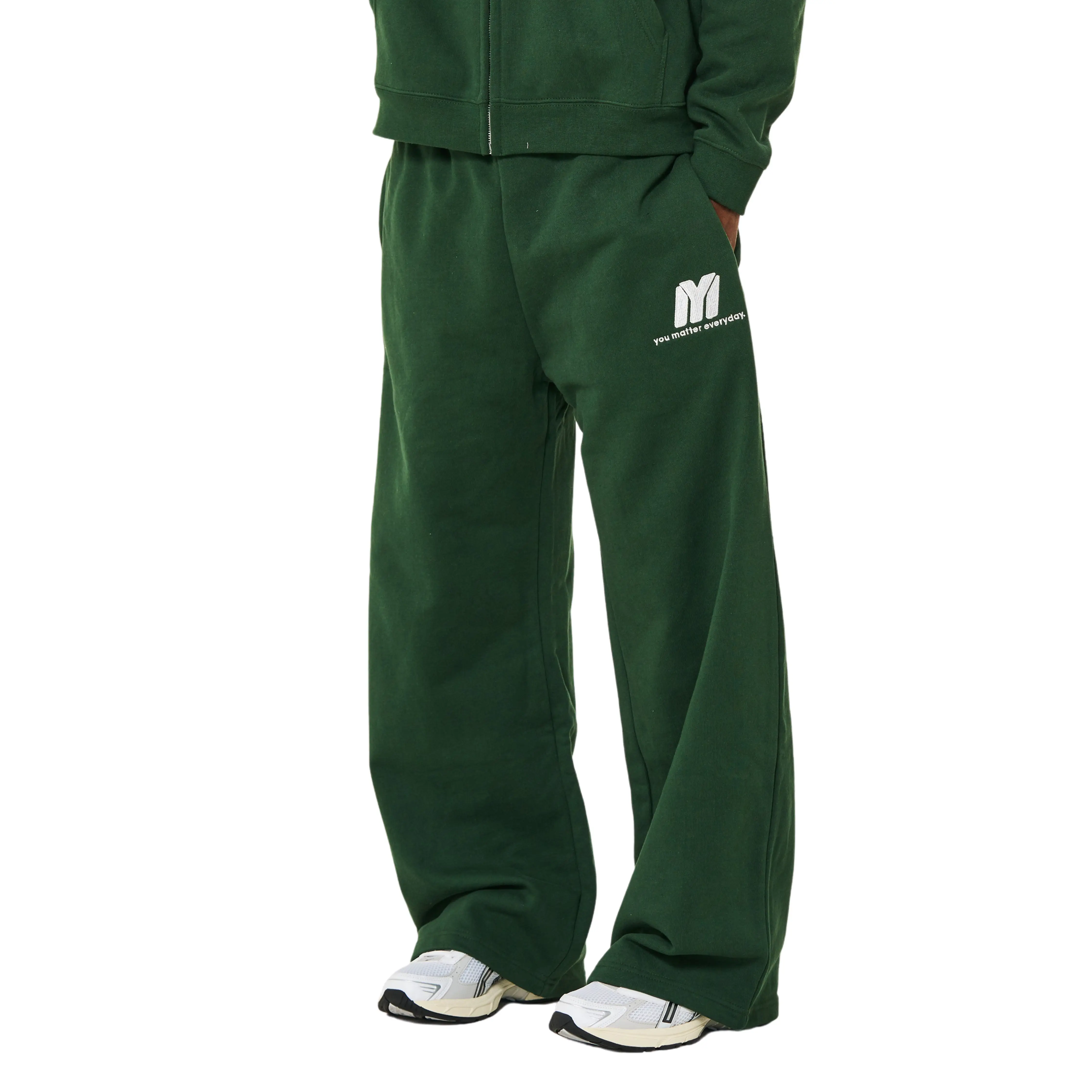 Women's Casual Clothes, 'You Matter Everyday' Graphic Print Loose Fit Wide-Leg Pants, Full Length Bottom in Forest Green