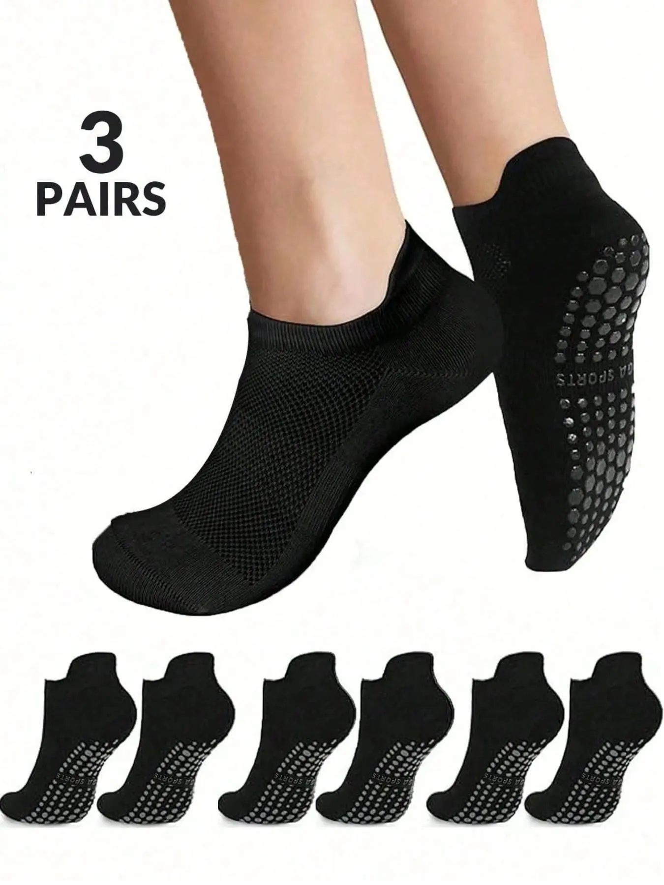 Women's 3/4 Pair Grip Athletic Sports Socks, Breathable Mesh, Non-Slip Silicone, Moisture-Wicking, Quick-Dry Knit, Ideal for Yoga, Dance, Pilates, Indoor Fitness, Gift, All Season Socks
