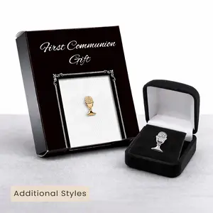 Boy's Gold or Silver Chalice Tie or Lapel Pin Gift Set with Tie