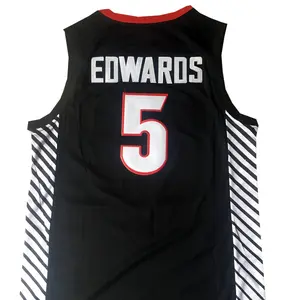 Basketball College Jersey #5 Edwards Black Red Gray Embroidery S~XXL Sleeveless Sport Gifts
