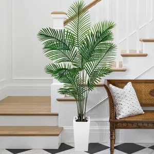 Palm Tree 5FT Artificial, 60in Tall Faux Palm Tree with 15.7 White Planter, Fake Potted Tree for Indoor & Outdoor Home Office Decor