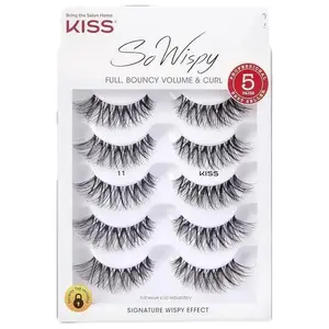 KISS So Wispy False Eyelashes Multipack #11, Reusable and contact lens friendly, Signature Wispy Effect, Quality Synthetic, Crisscross Pattern, Cruelty-Free, Full Bouncy Volume & Curl 5 Pairs.