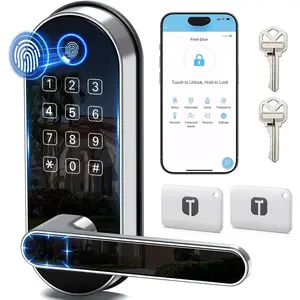 Fingerprint  Lock with Handle & Keypad - Fits   Doors, DIY Install, Keyless Entry: Code, FOB, Auto-Lock. Ideal for , Airbnb, Rental, , Seniors. Alexa &  Compatible