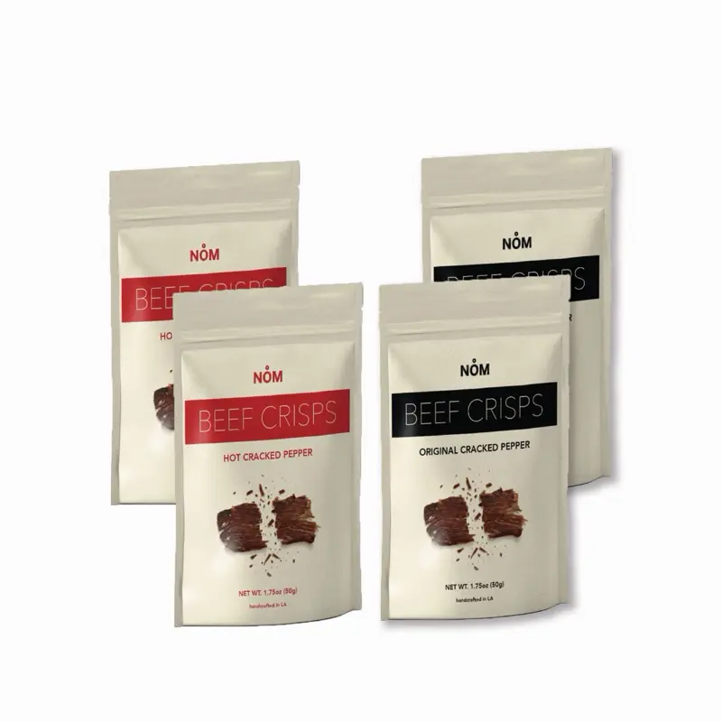 Nom Snacks 4 Pack Bundle Beef Jerky Crisps, Crispy, Crunchy & Flavorful | US Made