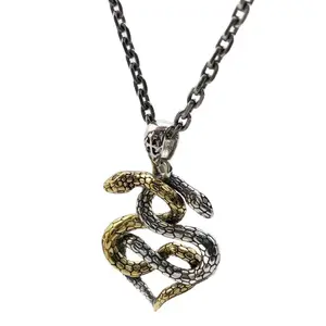 Stainless Steel Animal Double Snakes Pendant Chain Necklace with Dual Tone Design Unique Style Gothic Jewelry