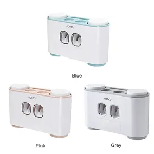Automatic Toothpaste Squeezer Dispenser Toothbrush Holder Wall Mount with 4Cups