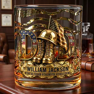 Proud Veteran Dad Drinking Glass - Personalized Gifts For Dads