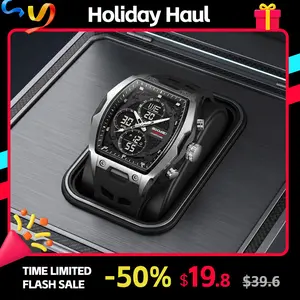 SKMEI Tonneau Skeleton Digital Sport Watch, Lightweight Unisex Design with Silicone Band, Dual Display, Dual Time Zone, 5ATM Water Resistant, Digital Wristwatch, Skeleton Wristwatch