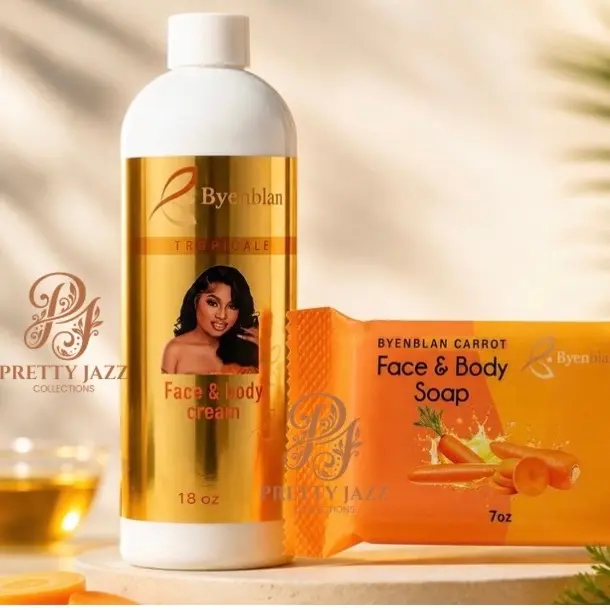 Byenblan Carrot Body Care Set - 18oz Face & Body Soothing Cream, 7oz Heart-Shaped Soap with UV Protection