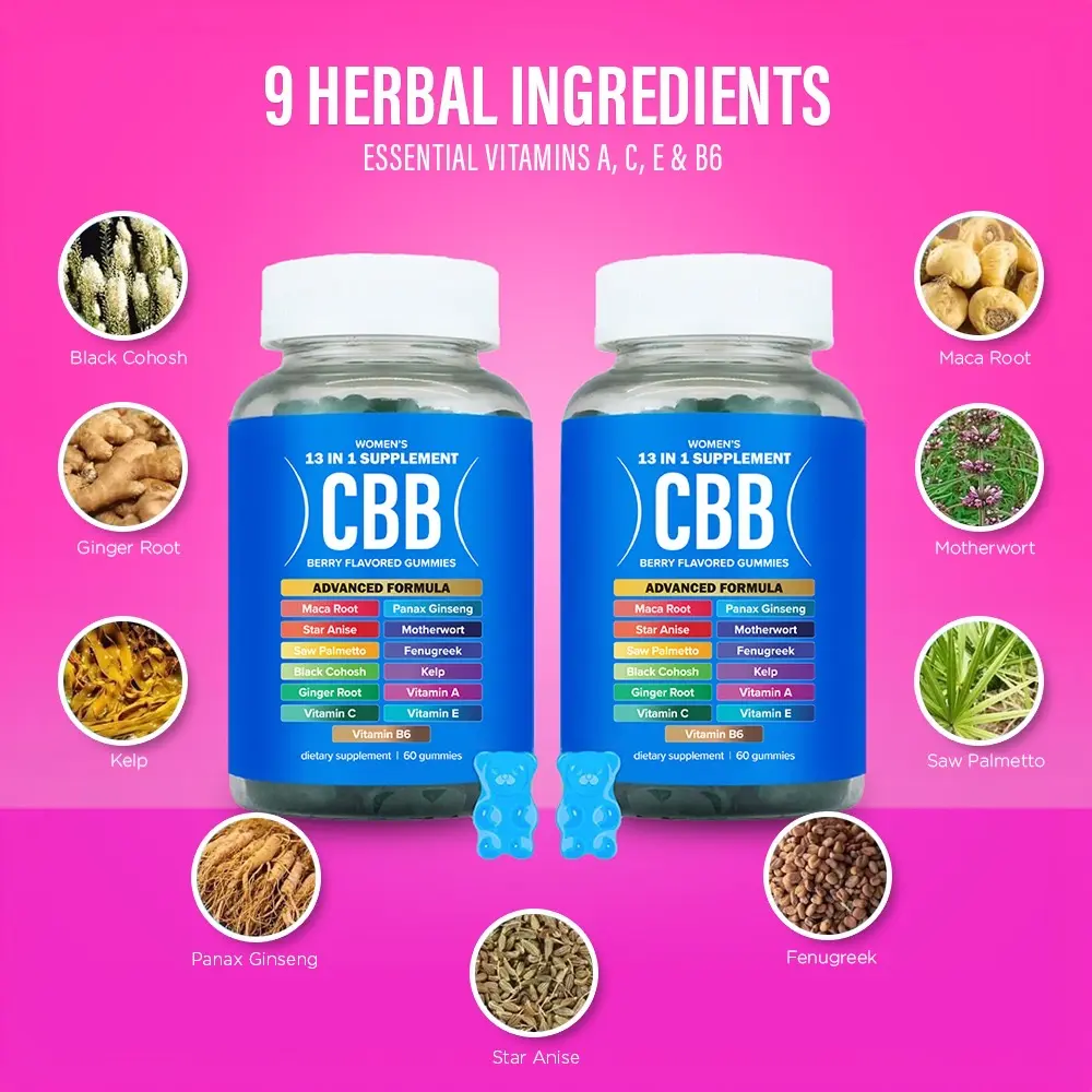 CBB All-In-One Women's Wellness Gummies Double Pack | 9 Herbal Ingredients + Vitamins A, C, E & B6 | The Daily Gummies Worth the Hype |  Berry Flavor | Two-Bottle Value Pack | 120 Gummies
