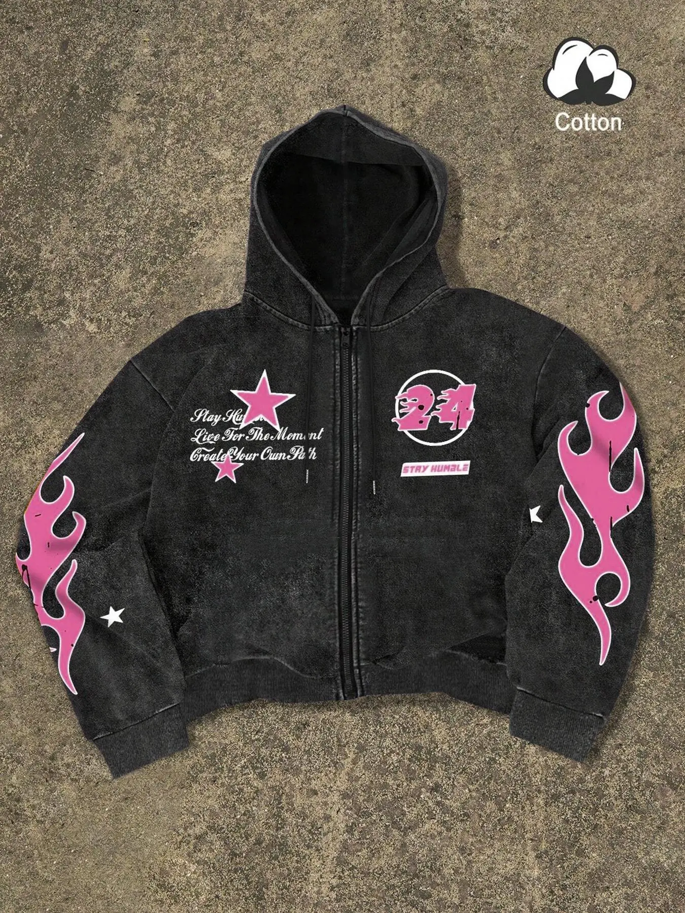 Men's Regular Fit Star & Fire Print Zip Up Hoodie, Hooded Top, Graphic Print, Casual Comfy Long Sleeve Hooded Outerwear for Spring & Fall, Men's Clothes for Daily Wear, Sweatshirts, Cotton, Casual Pullover Hoodies