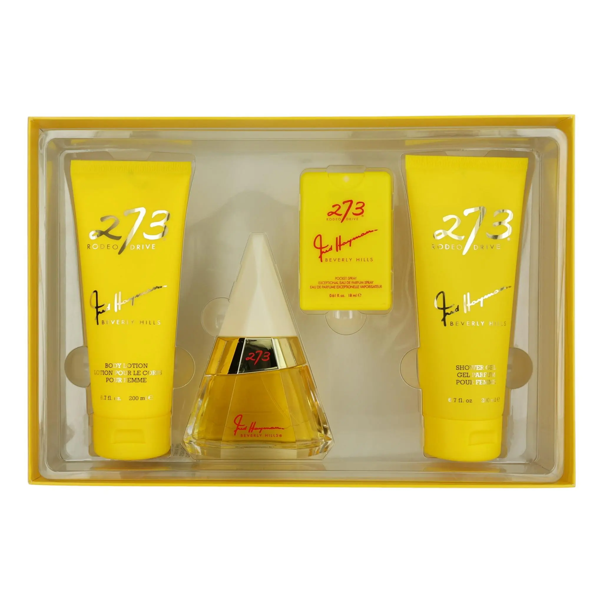 273 by Fred Hayman, 4 Piece Gift Set for Women, Amber, Beauty, Fruit, Fragrance Sets, Refined Floral, Body Care Routine, Signature Scent, Flowery Blend, Multi-Pack, Set Bundle