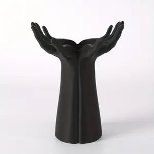 3D Printed Bohemian Double-Hands Vase with Cylindrical Body & Hands - Plastic Flower Holder for Artificial/Succulent Arrangements, Modern Table Centerpiece for Office Wedding Decor - Artistic Desktop Vase for Flower