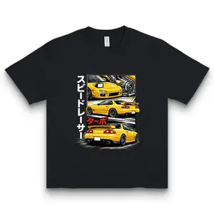 Unisex Menswear Short-Sleeve Cotton Fabric Retro Japanese Sports Car Graphic Tee - Vintage JDM Tuner Style Print, Automotive Streetwear Oversized Top