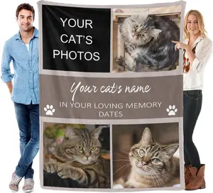 Custom Blanket Cat Memorial Gifts Custom Blanket with Picture and Name for Cat, Photo Blanket Personalized Throw Blanket Memory Customized Gifts for Cat Lovers