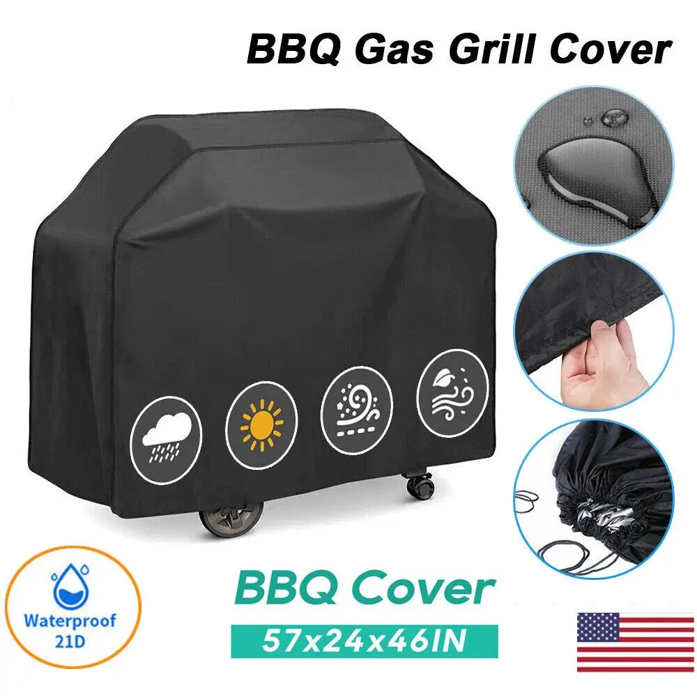 57×24×46 Inch Durable Waterproof BBQ Grill Cover, UV-Resistant, Weather-Resistant, with Adjustable Hem & Click-Close Straps for Outdoor Gas Barbecues, Waterproof Covers for Outdoor Grills