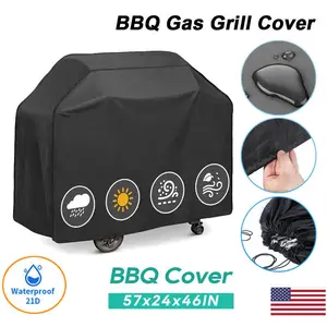 57 Inch BBQ Grill Cover Waterproof Heavy Duty, UV & Weather Resistant, Adjustable Hem & Click-Close Straps for Outdoor Gas Barbecue Grills