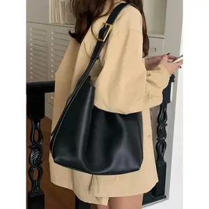 Women's Solid Color Tote Bag, PU Tote Satchel, Fashionable Large Capacity Shoulder Bag for Daily Used, Casual Trendy Versatile High-quality Daily Commuting Bag, Casual Commuter Bag